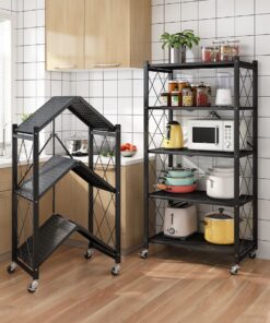 Portable Foldable Storage Rack | Home Kitchen Organizer for Cookware & Microwave